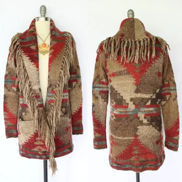 SOLD. RALPH LAUREN Denim Supply fringe polo RRL wool Aztec tribal Cardigan - Picture 1 of 10